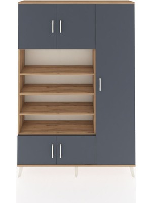 Dienni Arges Dolap 11 Raflı 5 Kapaklı 132X30X195 Çam-Antrasit/çam