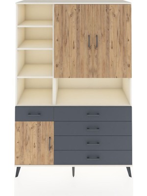 Dienni Hyperion Dolap 8 Raflı 5 Çekmeceli 3 Kapaklı 132X44X195 Aytaşı-Çam/antrasit