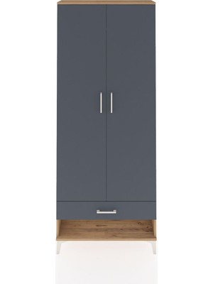 Dienni Arges Dolap 2 Raflı Tek Çekmeceli Tek Askılı 88X30X221 Çam-Antrasit