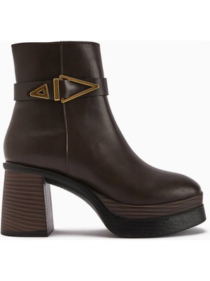 Limoya Hilda Kahve Toka Detaylı Platform Topuklu Kadın Bot