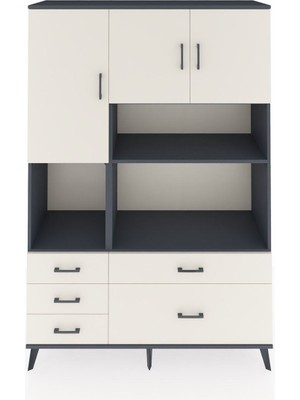 Dienni Hyperion Dolap 8 Raflı 5 Çekmeceli 3 Kapaklı 132X44X195 Antrasit-Aytaşı/aytaşı