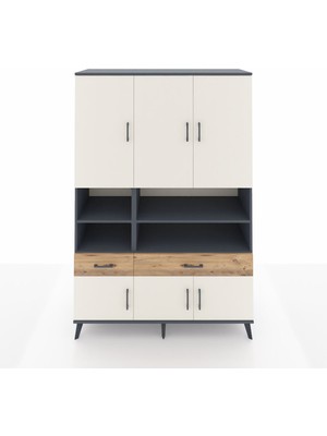 Dienni Hyperion Dolap 8 Raflı 2 Çekmeceli 6 Kapaklı 132X44X195 Antrasit-Aytaşı/çam