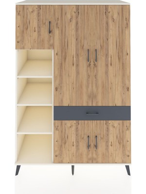 Dienni Kronos Dolap 8 Raflı Tek Çekmeceli 5 Kapaklı 132X59X195 Aytaşı-Çam/antrasit