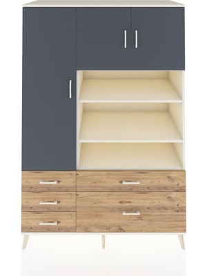 Dienni Kronos Dolap 9 Raflı 5 Çekmeceli 3 Kapaklı 132X59X195 Aytaşı-Antrasit/çam