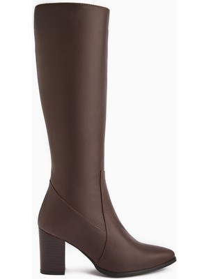 Limoya Vilda Hakiki Deri Kahve Sivri Burunlu Kadın Çizme