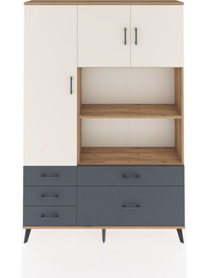 Dienni Arges Dolap 7 Raflı 5 Çekmeceli 3 Kapaklı 132X30X195 Çam-Aytaşı/antrasit