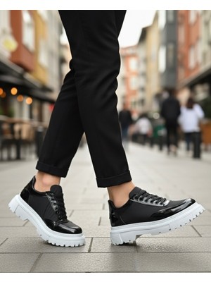 Ebrus Trend ET0243 Bağcıklı Rugan Paraşüt Detaylı Yüksek Taban Siyah Erkek Ayakkabı