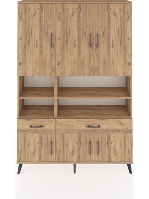 Dienni Arges Dolap 8 Raflı 2 Çekmeceli 6 Kapaklı 132X30X195 Çam-Çam/çam