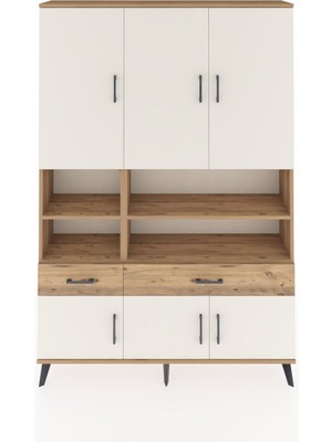 Dienni Arges Dolap 8 Raflı 2 Çekmeceli 6 Kapaklı 132X30X195 Çam-Aytaşı/çam