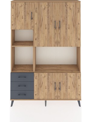 Dienni Arges Dolap 9 Raflı 3 Çekmeceli 5 Kapaklı 132X30X195 Çam-Çam/antrasit