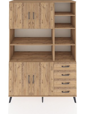 Dienni Hyperion Dolap 9 Raflı 4 Çekmeceli 4 Kapaklı 132X44X195 Çam-Çam/çam