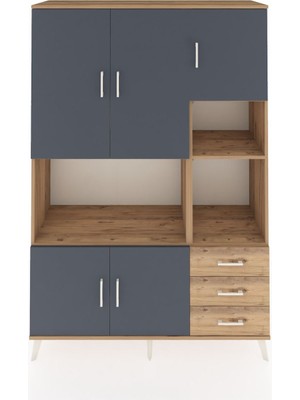 Dienni Hyperion Dolap 9 Raflı 3 Çekmeceli 5 Kapaklı 132X44X195 Çam-Antrasit/çam