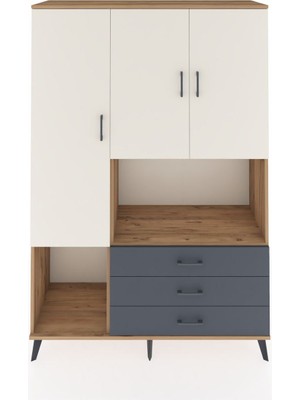 Dienni Hyperion Dolap 6 Raflı 3 Çekmeceli 3 Kapaklı 132X44X195 Çam-Aytaşı/antrasit