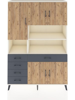 Dienni Hyperion Dolap 9 Raflı 5 Çekmeceli 5 Kapaklı 132X44X195 Aytaşı-Çam/antrasit