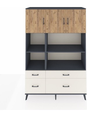 Dienni Hyperion Dolap 8 Raflı 4 Çekmeceli 3 Kapaklı 132X44X195 Antrasit-Çam/aytaşı