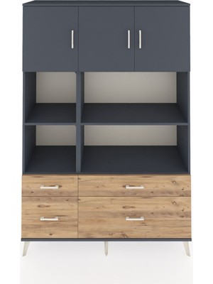 Dienni Hyperion Dolap 8 Raflı 4 Çekmeceli 3 Kapaklı 132X44X195 Antrasit-Antrasit/çam