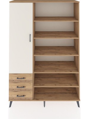 Dienni Hyperion Dolap 9 Raflı 3 Çekmeceli 3 Kapaklı 132X44X195 Çam-Aytaşı/çam