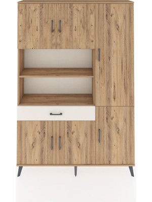 Dienni Arges Dolap 10 Raflı Tek Çekmeceli 6 Kapaklı 132X30X195 Çam-Çam/aytaşı