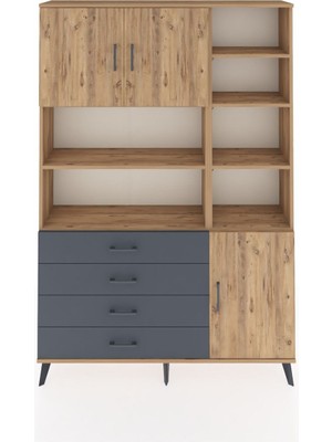 Dienni Arges Dolap 9 Raflı 4 Çekmeceli 3 Kapaklı 132X30X195 Çam-Çam/antrasit
