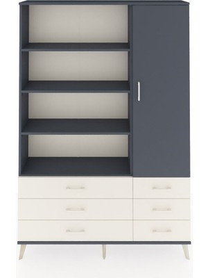 Dienni Arges Dolap 8 Raflı 6 Çekmeceli Tek Kapaklı  132X30X195 Antrasit-Antrasit/aytaşı