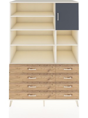 Dienni Kronos Dolap 8 Raflı 8 Çekmeceli Tek Kapaklı  132X59X195 Aytaşı-Antrasit/çam