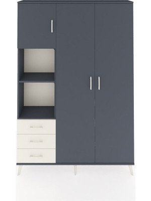 Dienni Arges Dolap 6 Raflı 3 Çekmeceli Tek Askılı 132X30X195 Antrasit-Antrasit/aytaşı
