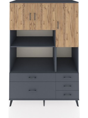 Dienni Kronos Dolap 8 Raflı 5 Çekmeceli 3 Kapaklı 132X59X195 Antrasit-Çam/antrasit