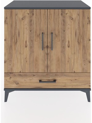 Dienni Hyperion Şifonyer 2 Raflı Tek Çekmeceli 2 Kapaklı 88X44X96 Antrasit-Çam
