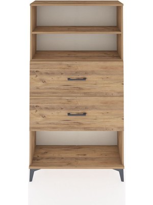 Dienni Arges Dolap 2 Raflı 2 Çekmeceli 88X30X163 Çam-Çam