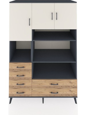 Dienni Kronos Dolap 9 Raflı 6 Çekmeceli 3 Kapaklı 132X59X195 Antrasit-Aytaşı/çam