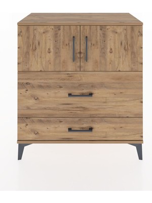 Dienni Hyperion Şifonyer Tek Raflı 2 Çekmeceli 2 Kapaklı 88X44X96 Çam-Çam