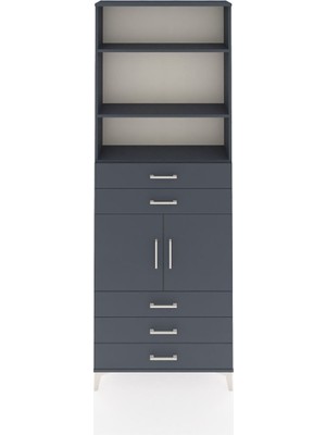Dienni Arges Dolap 4 Raflı 5 Çekmeceli 2 Kapaklı 88X30X243 Antrasit-Antrasit