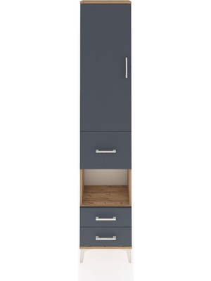 Dienni Arges Dolap 4 Raflı 3 Çekmeceli Tek Kapaklı 44X30X221 Çam-Antrasit