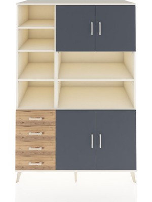 Dienni Kronos Dolap 9 Raflı 4 Çekmeceli 4 Kapaklı 132X59X195 Aytaşı-Antrasit/çam