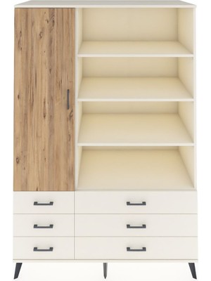 Dienni Kronos Dolap 8 Raflı 6 Çekmeceli Tek Kapaklı  132X59X195 Aytaşı-Çam/aytaşı