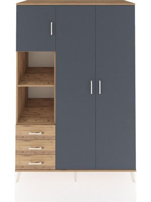 Dienni Kronos Dolap 6 Raflı 3 Çekmeceli Tek Askılı 132X59X195 Çam-Antrasit/çam
