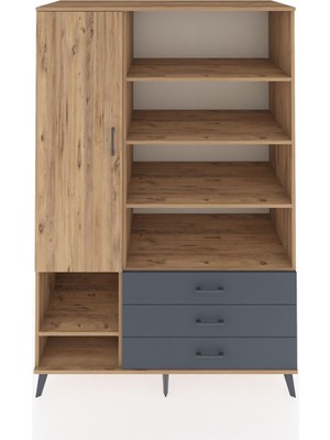 Dienni Kronos Dolap 9 Raflı 3 Çekmeceli Tek Kapaklı  132X59X195 Çam-Çam/antrasit