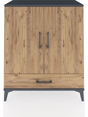 Dienni Hyperion Şifonyer 3 Raflı Tek Çekmeceli 2 Kapaklı 88X44X106 Antrasit-Çam