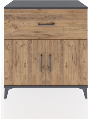 Dienni Hyperion Şifonyer Tek Raflı Tek Çekmeceli 2 Kapaklı 88X44X96 Antrasit-Çam