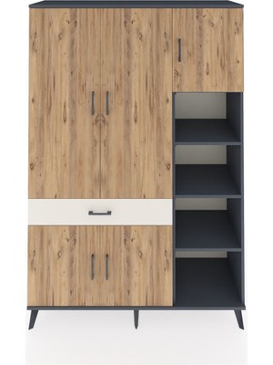 Dienni Hyperion Dolap 10 Raflı Tek Çekmeceli 5 Kapaklı 132X44X195 Antrasit-Çam/aytaşı