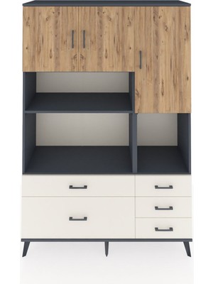 Dienni Hyperion Dolap 8 Raflı 5 Çekmeceli 3 Kapaklı 132X44X195 Antrasit-Çam/aytaşı