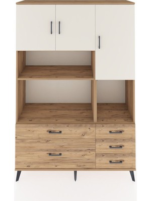 Dienni Hyperion Dolap 8 Raflı 5 Çekmeceli 3 Kapaklı 132X44X195 Çam-Aytaşı/çam