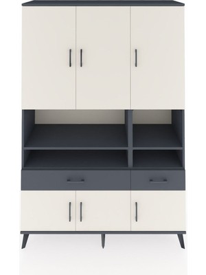 Dienni Hyperion Dolap 8 Raflı 2 Çekmeceli 6 Kapaklı 132X44X195 Antrasit-Aytaşı/antrasit