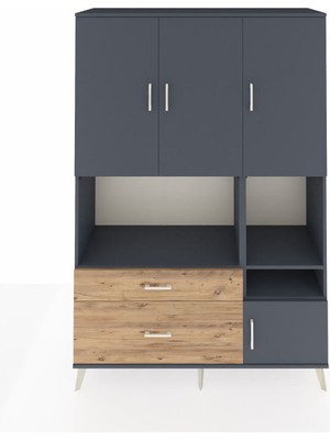 Dienni Hyperion Dolap 7 Raflı 2 Çekmeceli 4 Kapaklı 132X44X195 Antrasit-Antrasit/çam