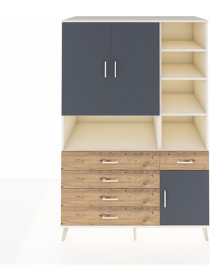 Dienni Kronos Dolap 8 Raflı 5 Çekmeceli 3 Kapaklı 132X59X195 Aytaşı-Antrasit/çam