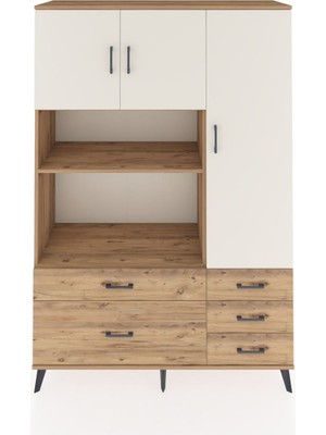 Dienni Hyperion Dolap 7 Raflı 5 Çekmeceli 3 Kapaklı 132X44X195 Çam-Aytaşı/çam