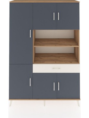 Dienni Hyperion Dolap 10 Raflı Tek Çekmeceli 6 Kapaklı 132X44X195 Çam-Antrasit/aytaşı
