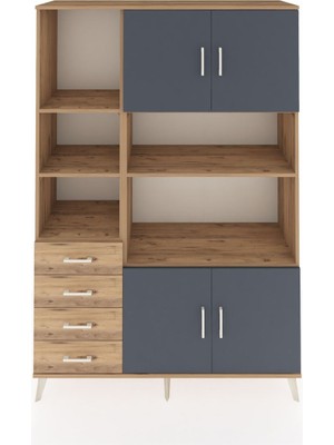 Dienni Hyperion Dolap 8 Raflı 4 Çekmeceli 4 Kapaklı 132X44X195 Çam-Antrasit/çam