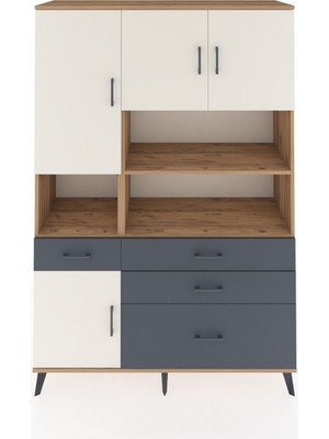 Dienni Hyperion Dolap 9 Raflı 4 Çekmeceli 4 Kapaklı 132X44X195 Çam-Aytaşı/antrasit