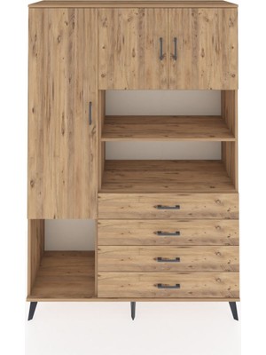 Dienni Hyperion Dolap 7 Raflı 4 Çekmeceli 3 Kapaklı 132X44X195 Çam-Çam/çam